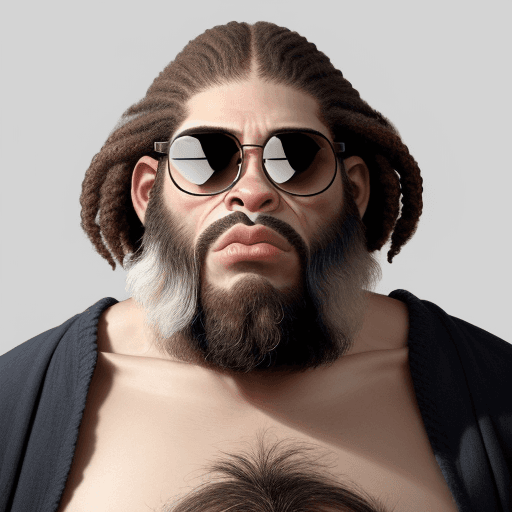 AI generated: cuerpo completo de un homo erectus con el pelo largo y muy rizado, muy poca barba y vestida de chand...