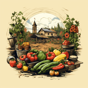 AI generated: t shirt design logo, farmer's market, Sound-Temperature Synesthesia, lively scene, no words, rustic ...