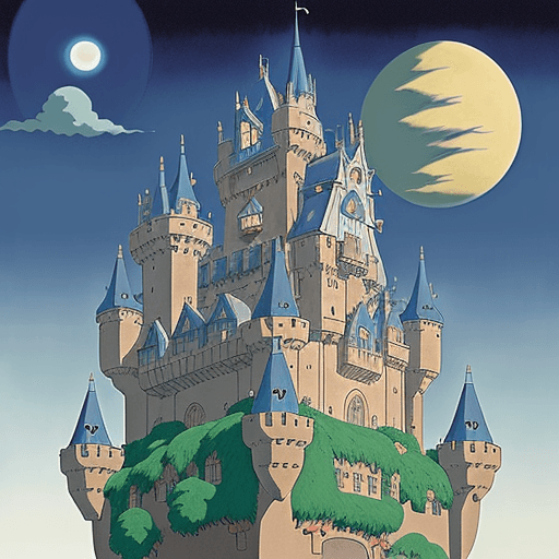 AI generated: a close up of a castle in the sky with a sky background, howls moving castle, howl\'s moving castle ...
