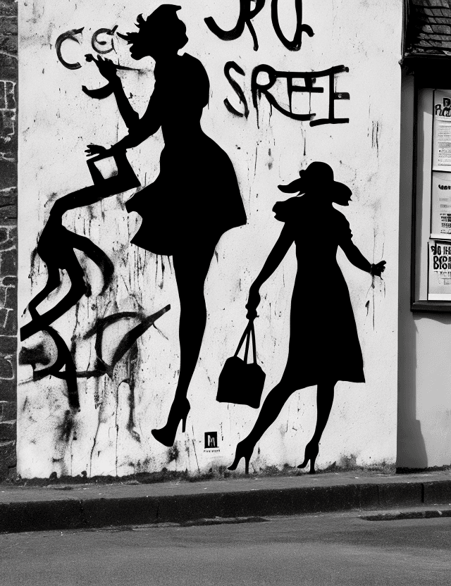 AI generated: affiche street art, photographie en noir et blanc, vieille femme, bretagne,  debout
