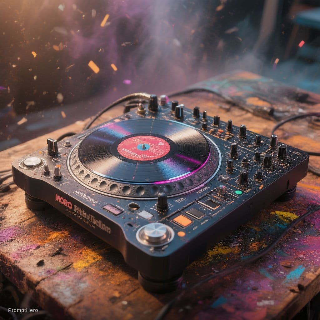 AI generated: MONO MEZCLANDO EN MESA DE DJ