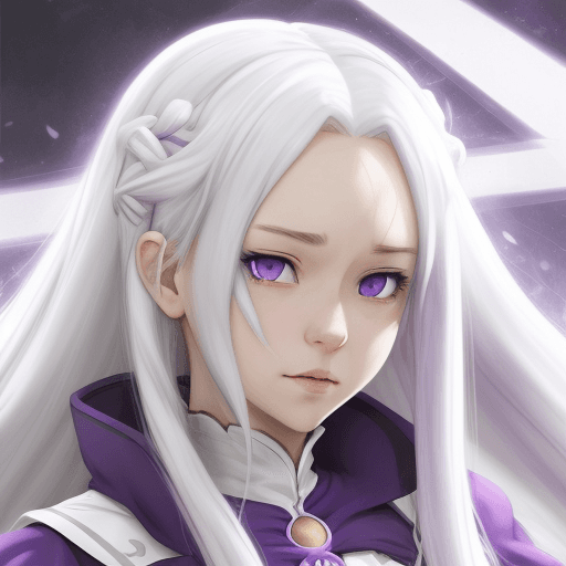 AI generated: emilia, re:zero, long hair, white hair, ultra quality, purple eyes