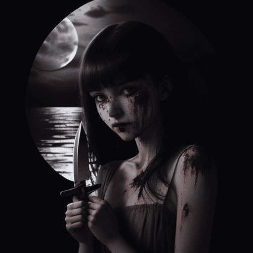 AI generated: girl, knife, blood, moonlight 