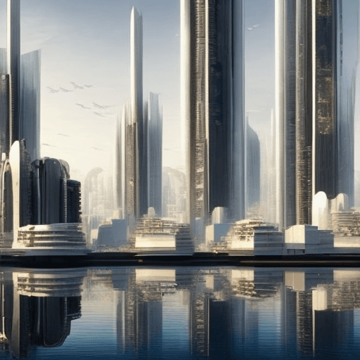 AI generated: futuristic luxury city with basic houes on the water