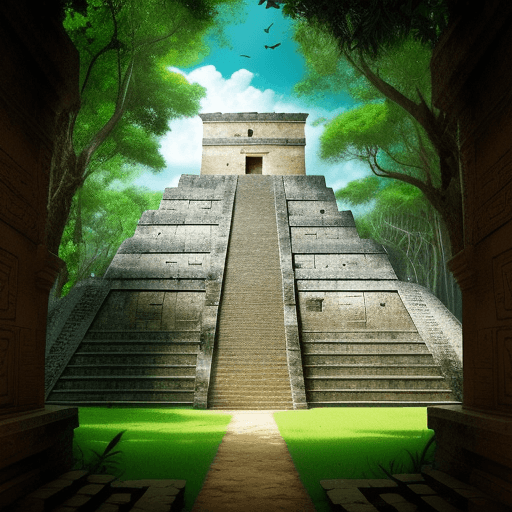 AI generated: the entrance of mayan land nature, ornate, beautiful, weapons, lush, nature, low angle, --ar 9:16 --...