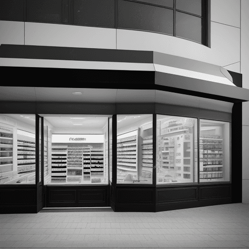 AI generated: photography, dynamic view, modernism mid-scale store facade design, Canon EOS 5D Mark IV, EF 24mm f/...