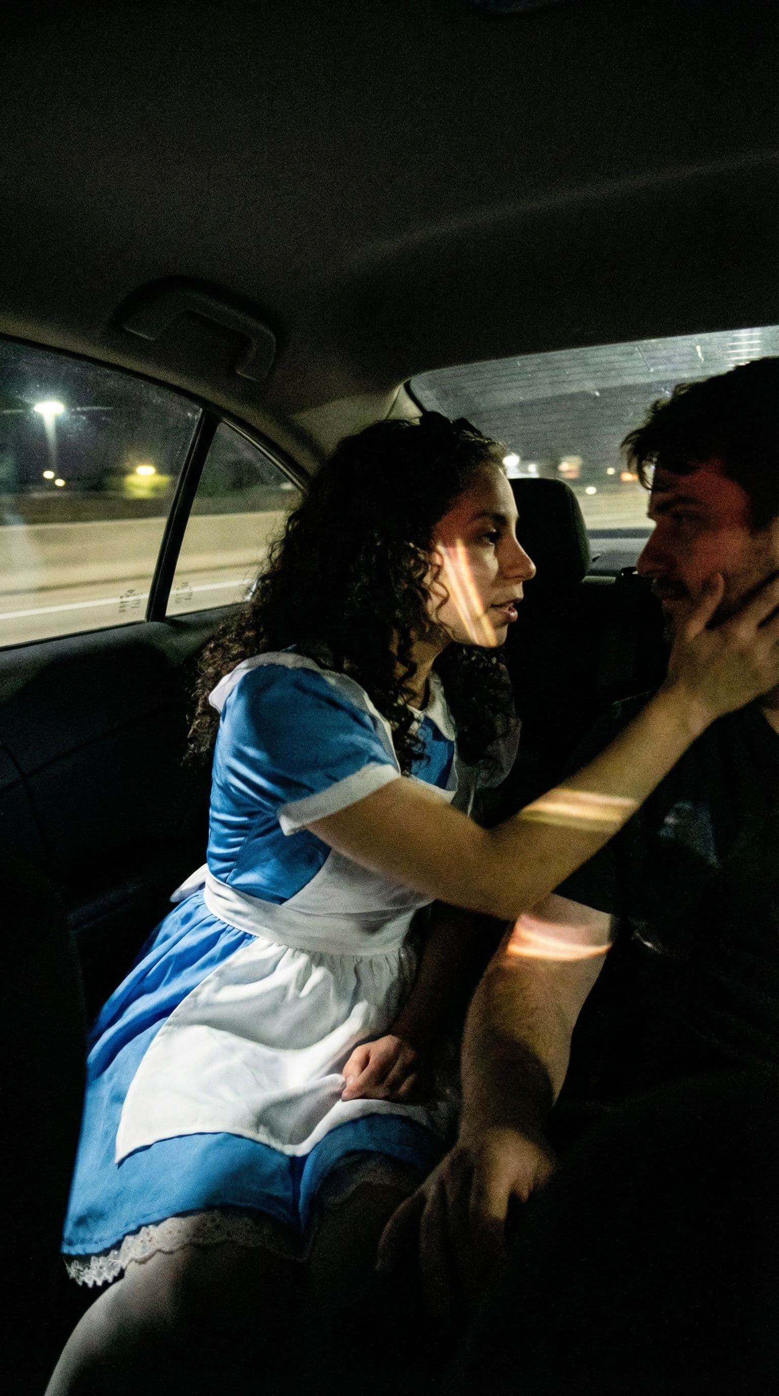 AI generated: Alice from Wonderland is brutally fucked by a man in the back seat of a dark moving car, a guy fucki...