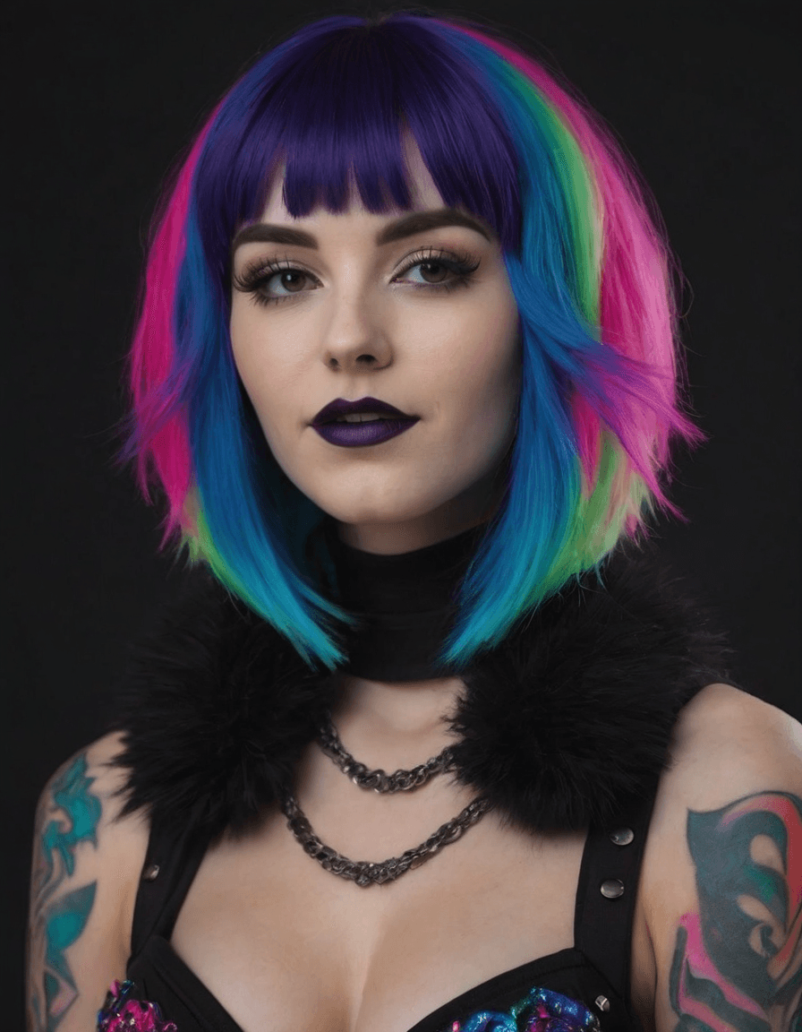 AI generated: Raver girl with a macabre twist. Imagine her as a vibrant mix of darkness and neon, a living contrad...