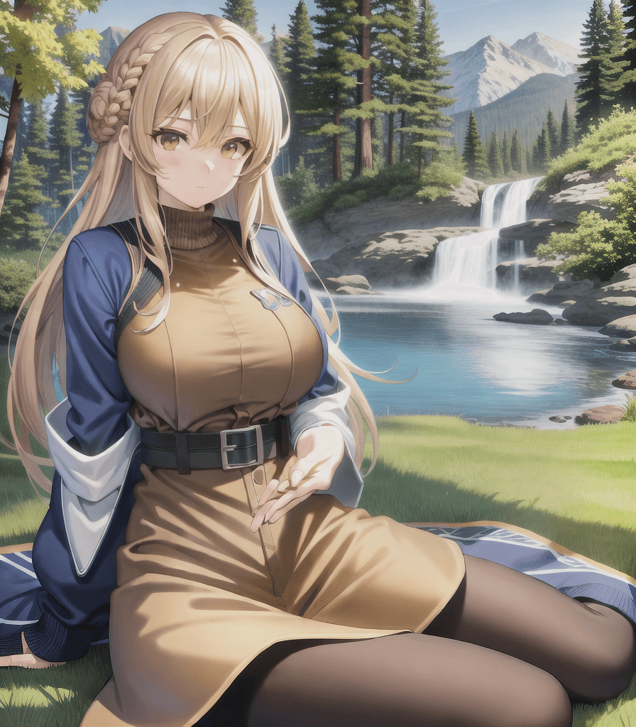 AI generated: (perfect anime illustration), 1girl, braided buns, long hair, brown hair, beautiful sky, brown eyes,...
