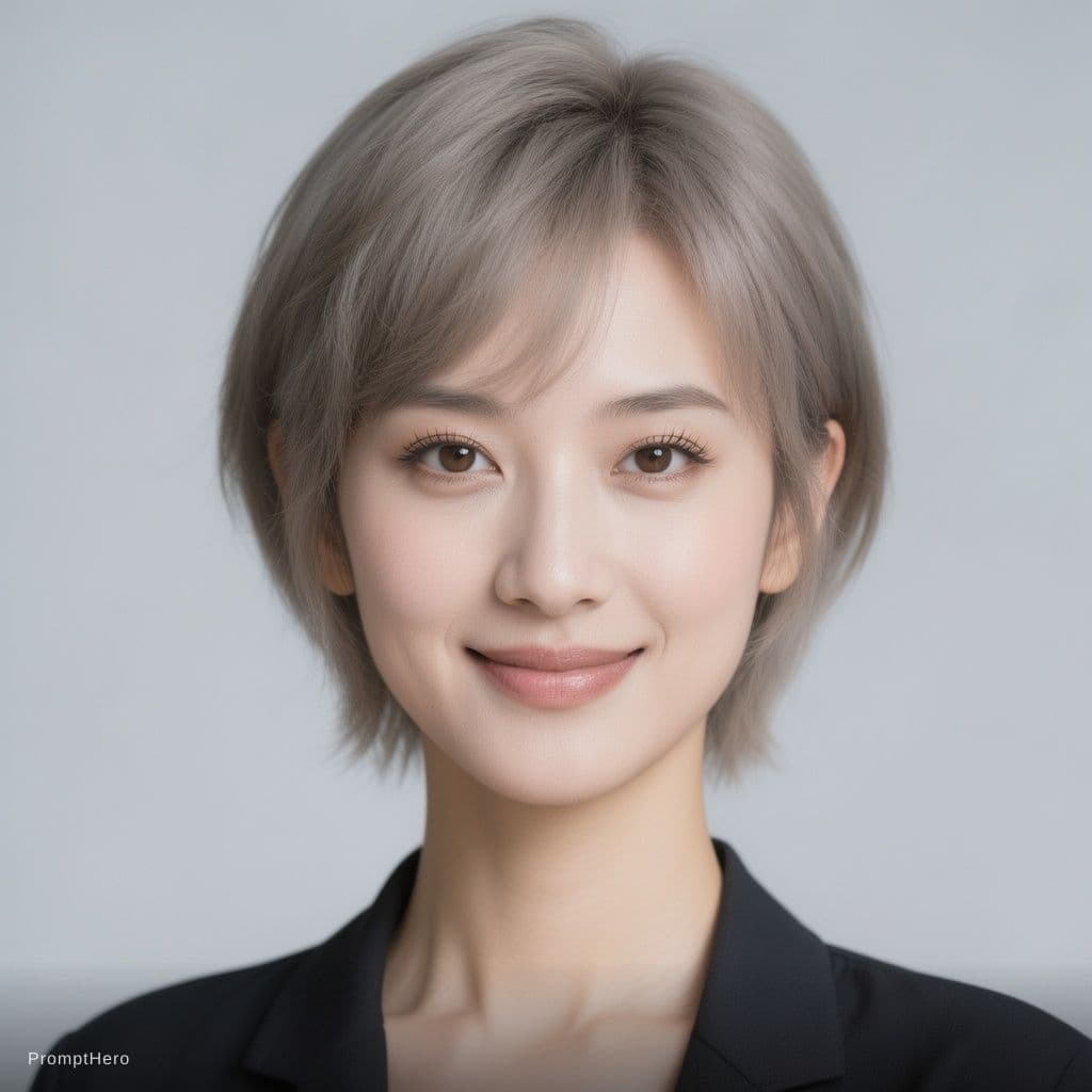 AI generated: Realistic photograph, hi-resolution, studio photo, light gray back, soft lighting, a Japanese androg...