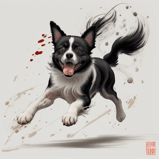 AI generated: Picture a dog portrayed with the artistic essence of Qi Baishi's renowned brushwork. The dog's form ...