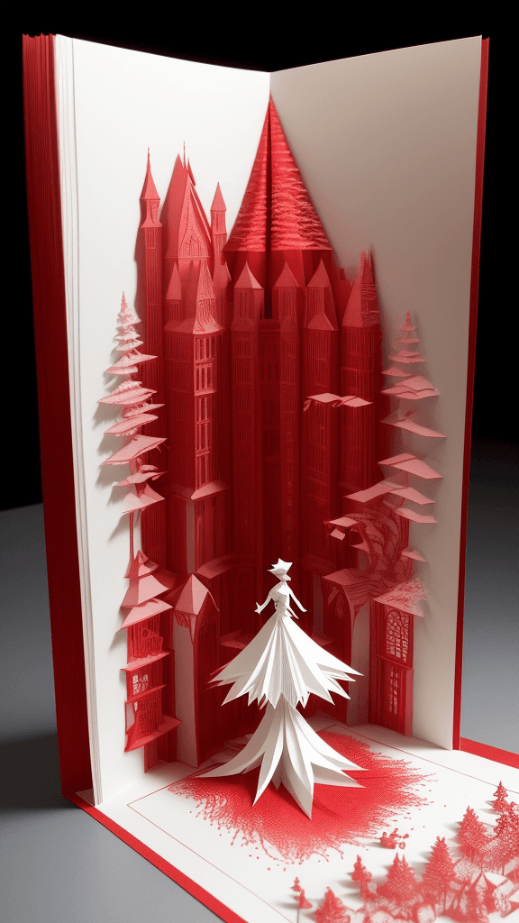 AI generated: a mesmerizing Cherry red & off-white open book 3D paper cut art that defies the boundaries of imagin...
