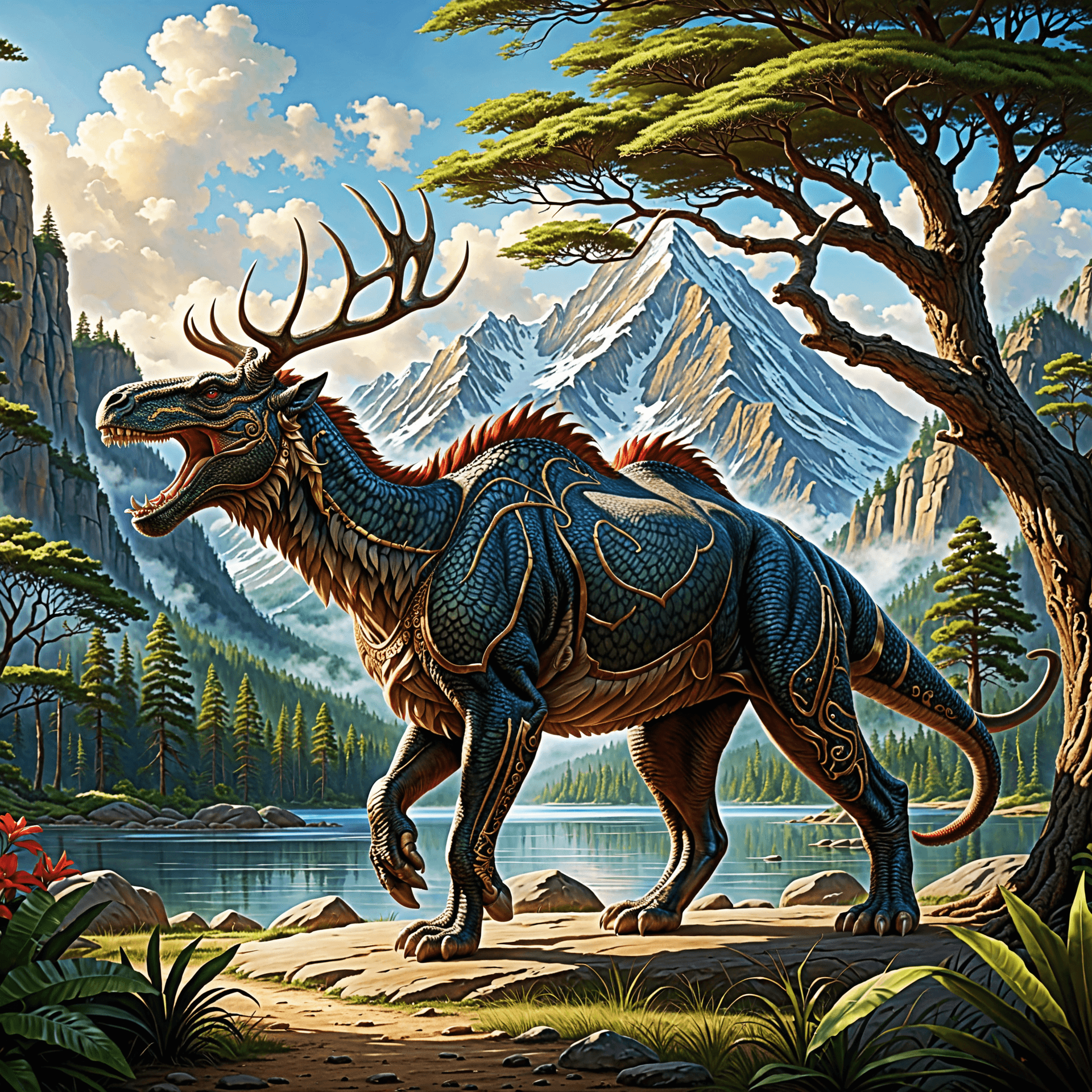 AI generated: "In the vast expanse of prehistoric lands, where towering mountains met endless plains and dense for...