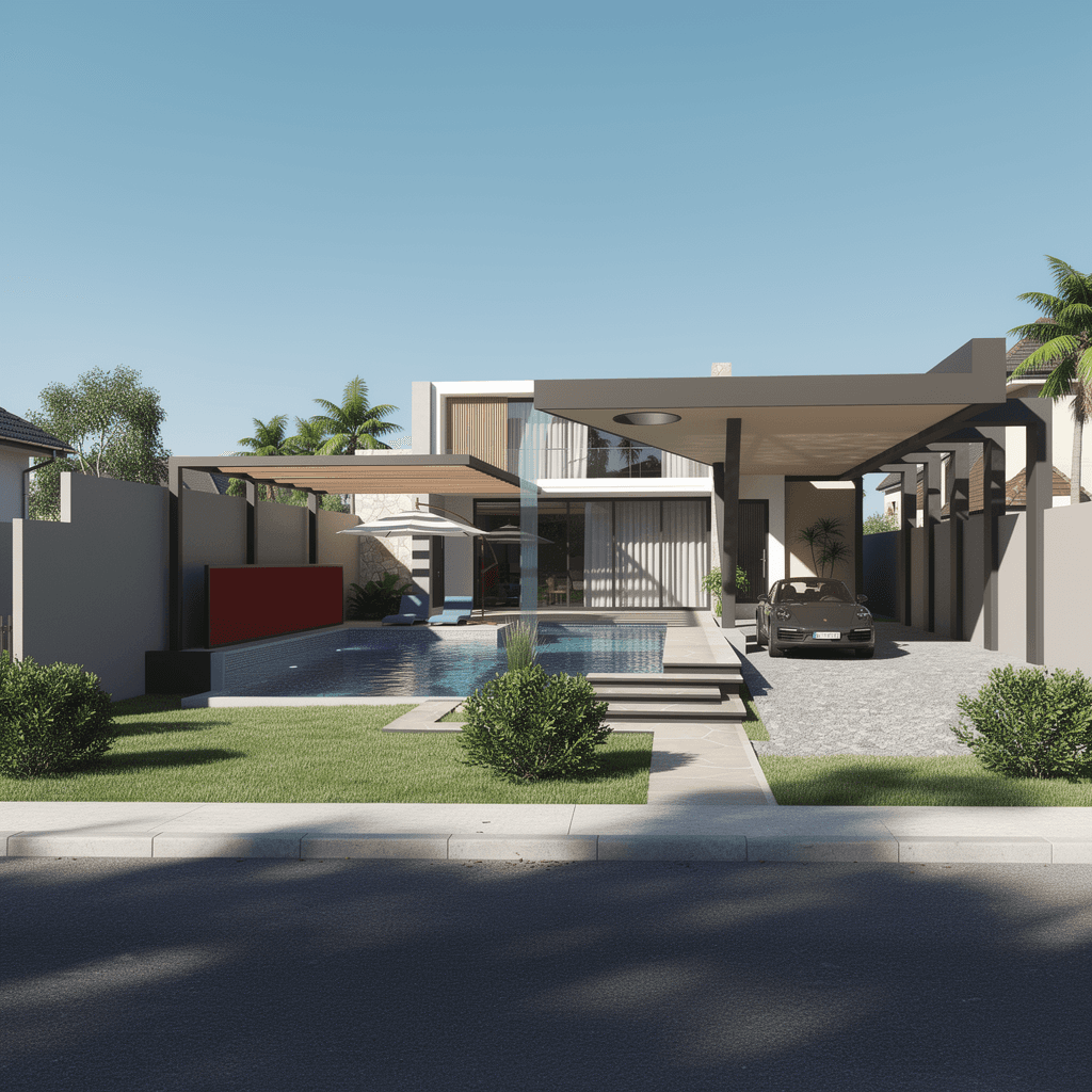 AI generated: Ultra-realistic photograph of the exterior architecture of a high-end contemporary single-family res...