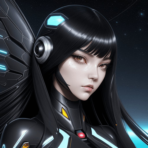 AI generated: full portrait close-up, max epic, beautiful girl in streamlined Sci-fi exo costume, gorgeous dreamy ...