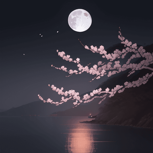 AI generated: A painting of a plum blossom with the moon in the background, inspired by George Lacom, James A. R. ...