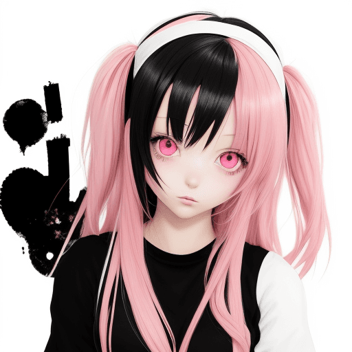 AI generated: Anime lonely girl with a black, white, and pink theme