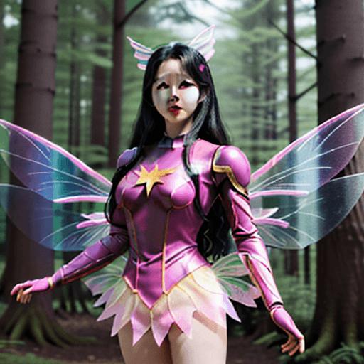 AI generated: Heejin from Loona kpop, Superhero marvel style,  standing proudly in pose, humanoid, fairy styled, s...