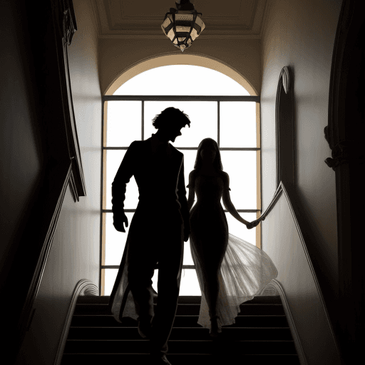 AI generated: image of two silhouettes, a man and a woman, the woman has long hair and the man has short hair, the...