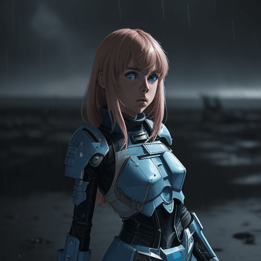 AI generated: <lora:Valerian&Laureline-comic-style:0.6>| girl wearing gundam armor| battle damaged armor| its a da...
