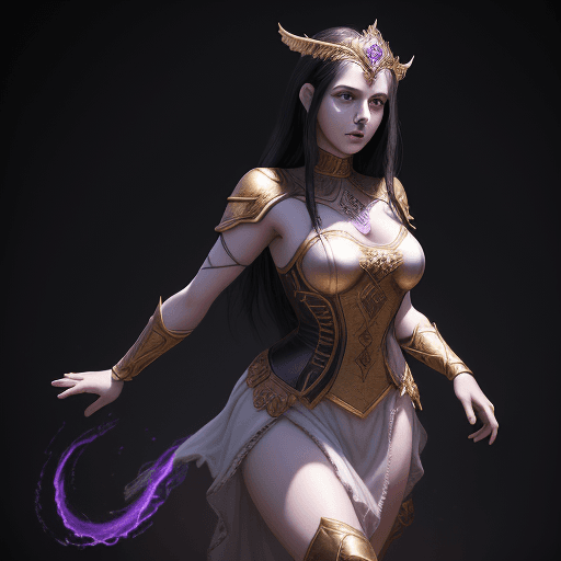 AI generated: depiction of a female homan, dnd , godess , purple glowing eyes, (black hair:1.1) , (white skin:1.2)...