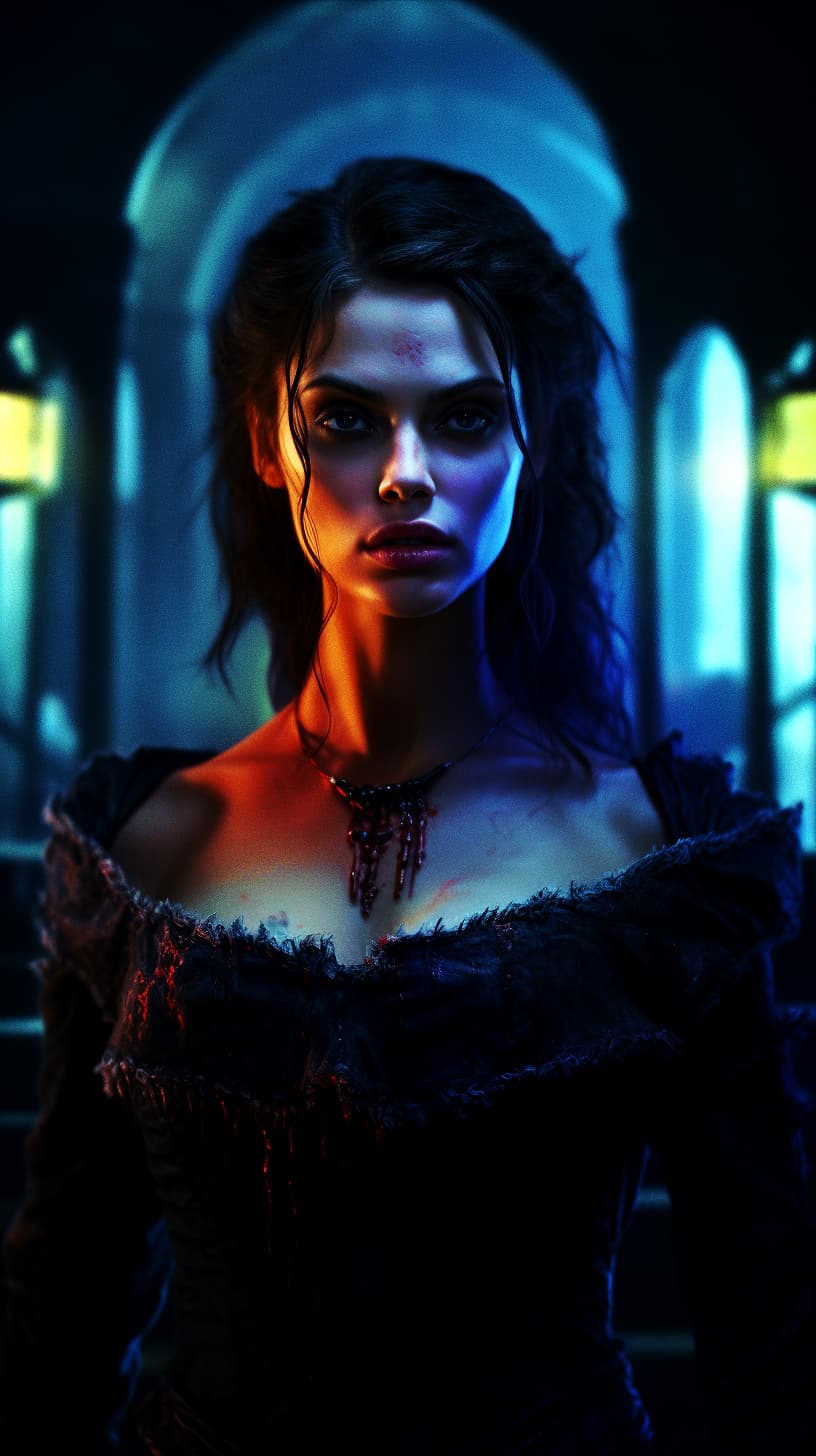 AI generated: A pretty female vampire, horror, ultra-detailed, HDR, cinematic lighting, dramatic lighting --ar 9:1...
