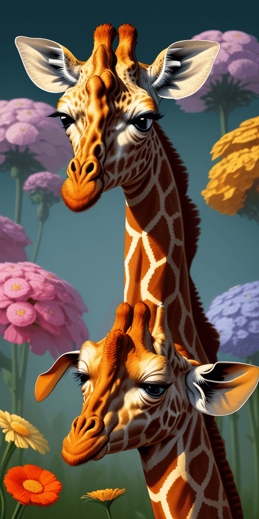 AI generated: giraffe in flowers by artist arne thun, in the style of natalia rak, 8k resolution, vintage aestheti...