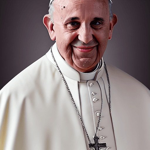 AI generated: Gorgeous Pope francisco, his face visible :: close-up portrait, shot on sony a1, 85mm F/1.4 ISO 100,...