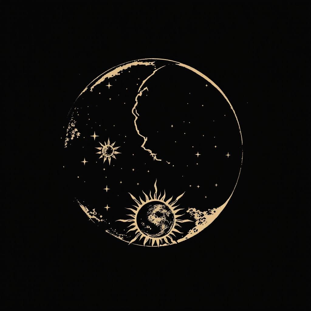 AI generated: Vintage Moon and Sun with stars in the dark background