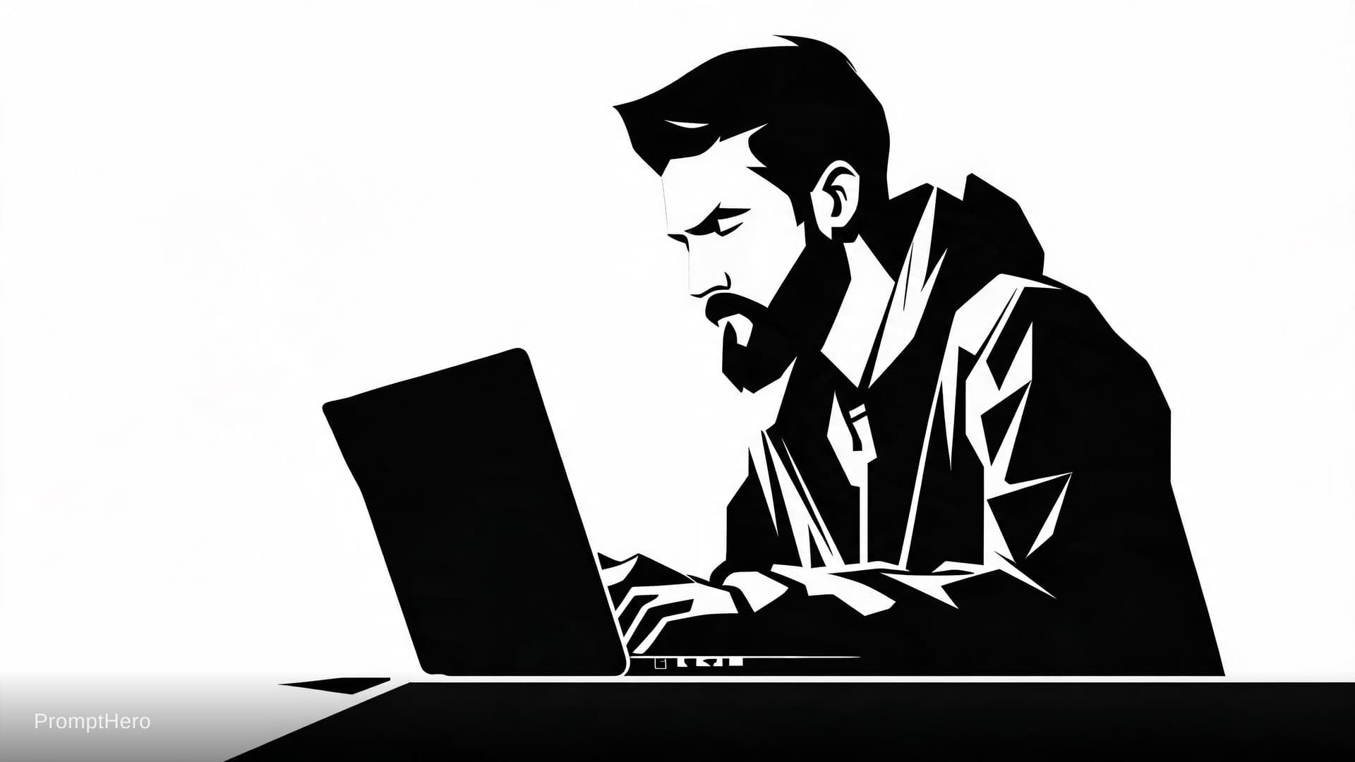AI generated: Make a guy typing on keyboard in Malika Favre art style 