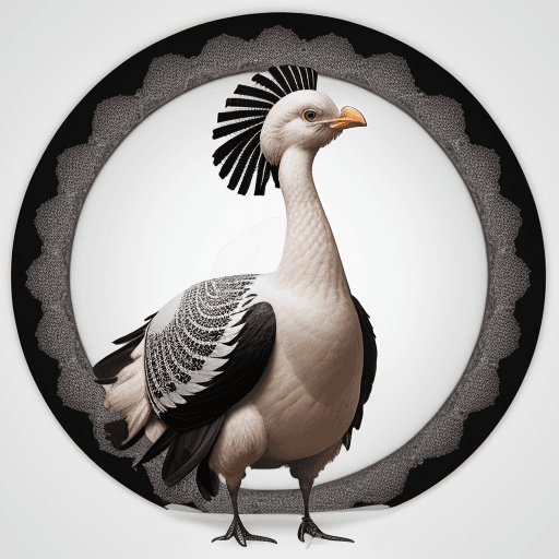 AI generated: a centered turkey fashion model, white, black, intricate background, award-winning photo, hyper-real...