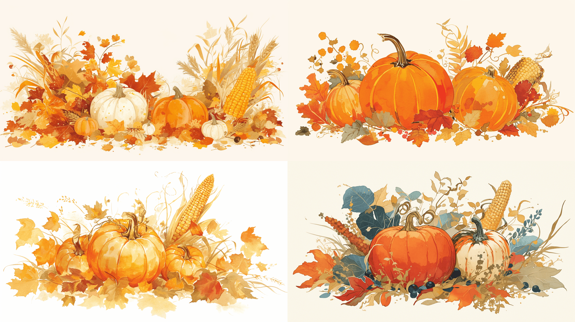 AI generated: An illustration of 3 pumpkins in the style of autumn, the background is white, a large color drawing...