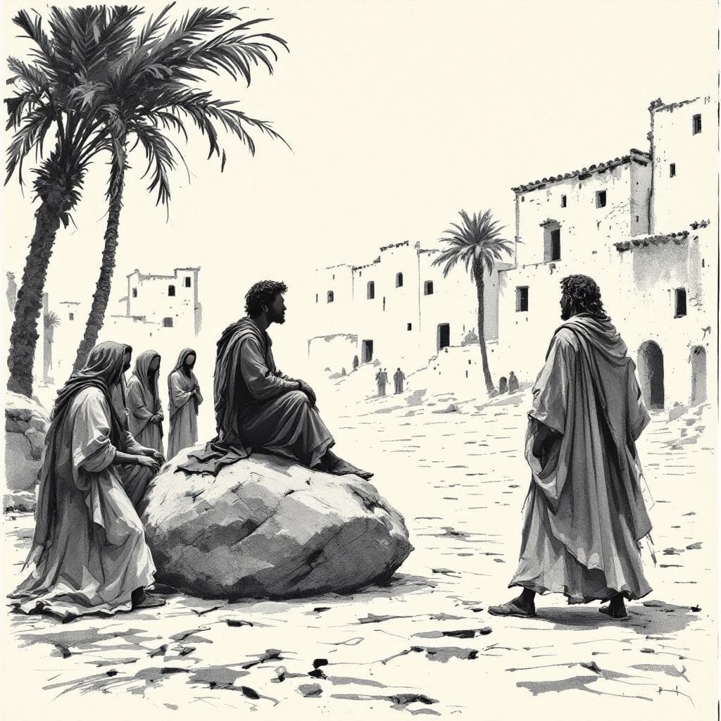 AI generated: /scene A hand-drawn charcoal or pencil sketch on textured off-white paper. The scene shows a simply ...