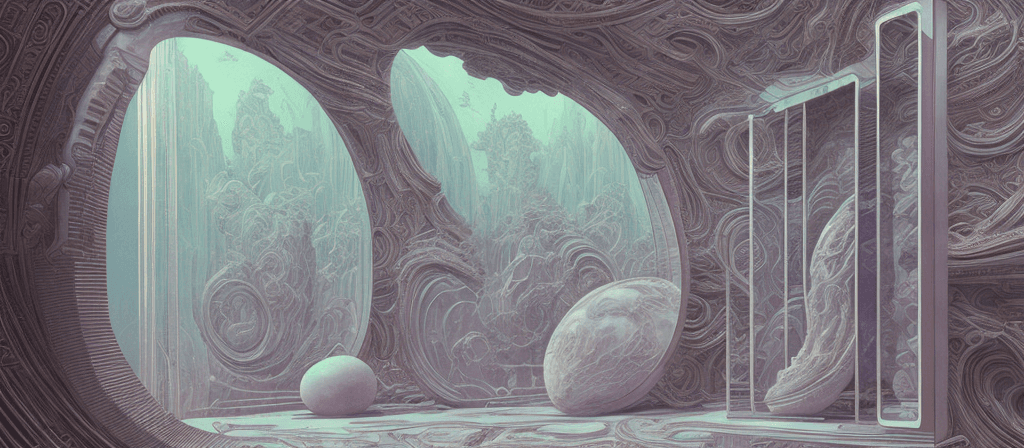 AI generated: a 3d detailed painting inspired by moebius of a 4d mirror cabinet. inspired by technology. science f...