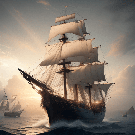 AI generated: Photo of a ultra realistic sailing ship, dramatic light, pale sunrise, cinematic lighting, battered,...