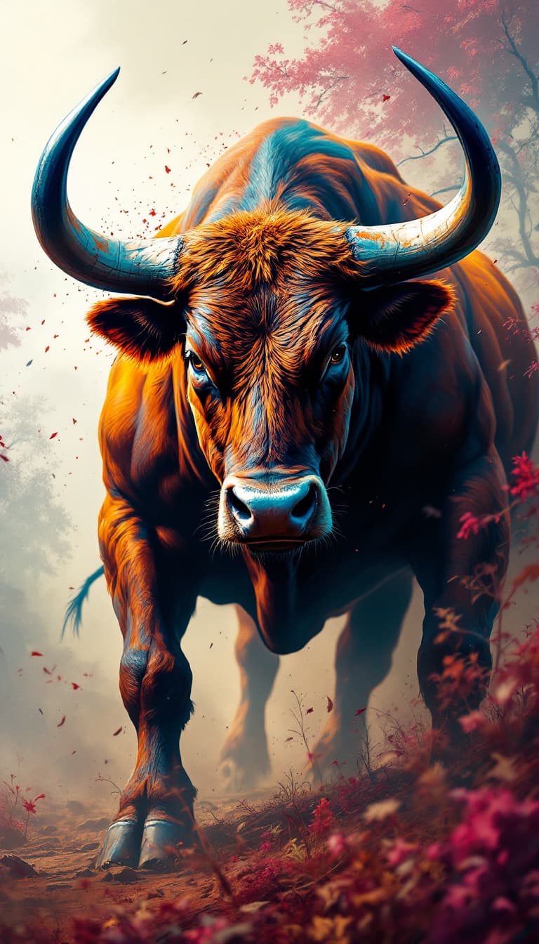AI generated: Series of a majestic, muscle, fighting bull full body with, modern portrait series of a nelore cattl...