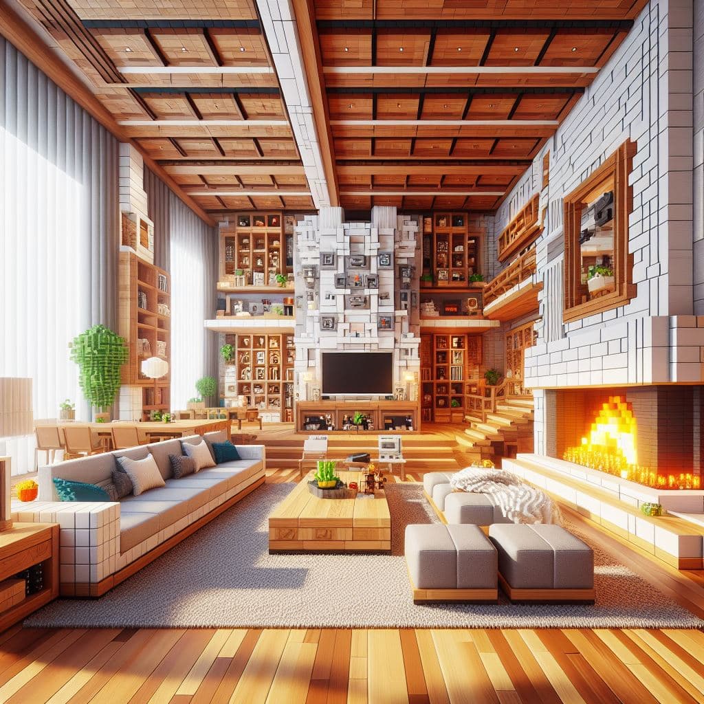 AI generated: interior de una casa moderna decorada por bloques 3d de minecraft