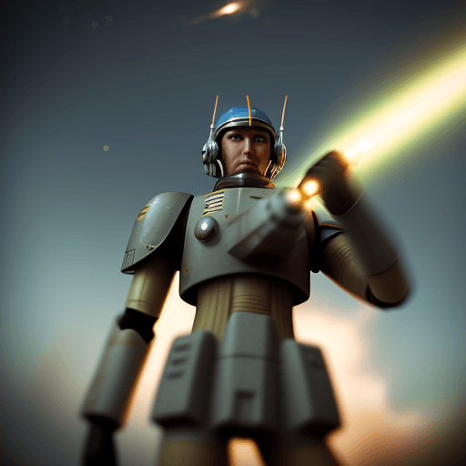 AI generated: Soft focus photography, giant pilot warrior, galactic battle, futurecore, --ar 9:16