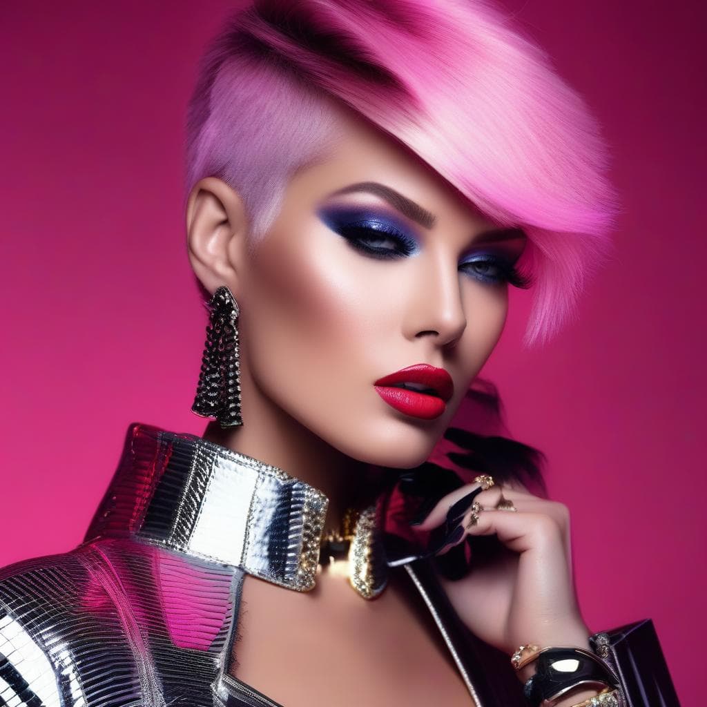 AI generated: photo. We present an exquisite photo model dressed in exclusive clothes from Saint Laurent. Her styl...