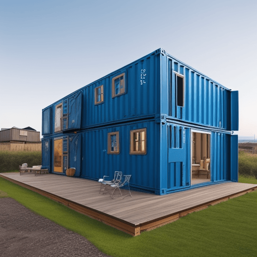 AI generated: A house styled like a castle, made of shipping containers