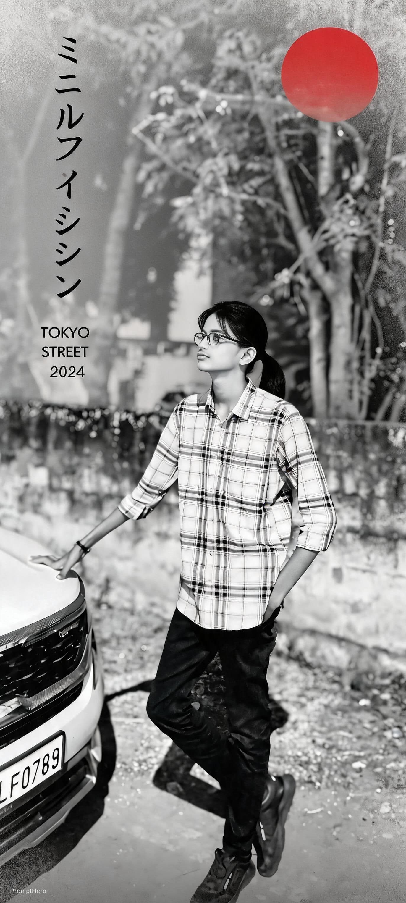 AI generated: Create a premium Japanese-inspired minimalist fashion editorial poster featuring a stylish young wom...