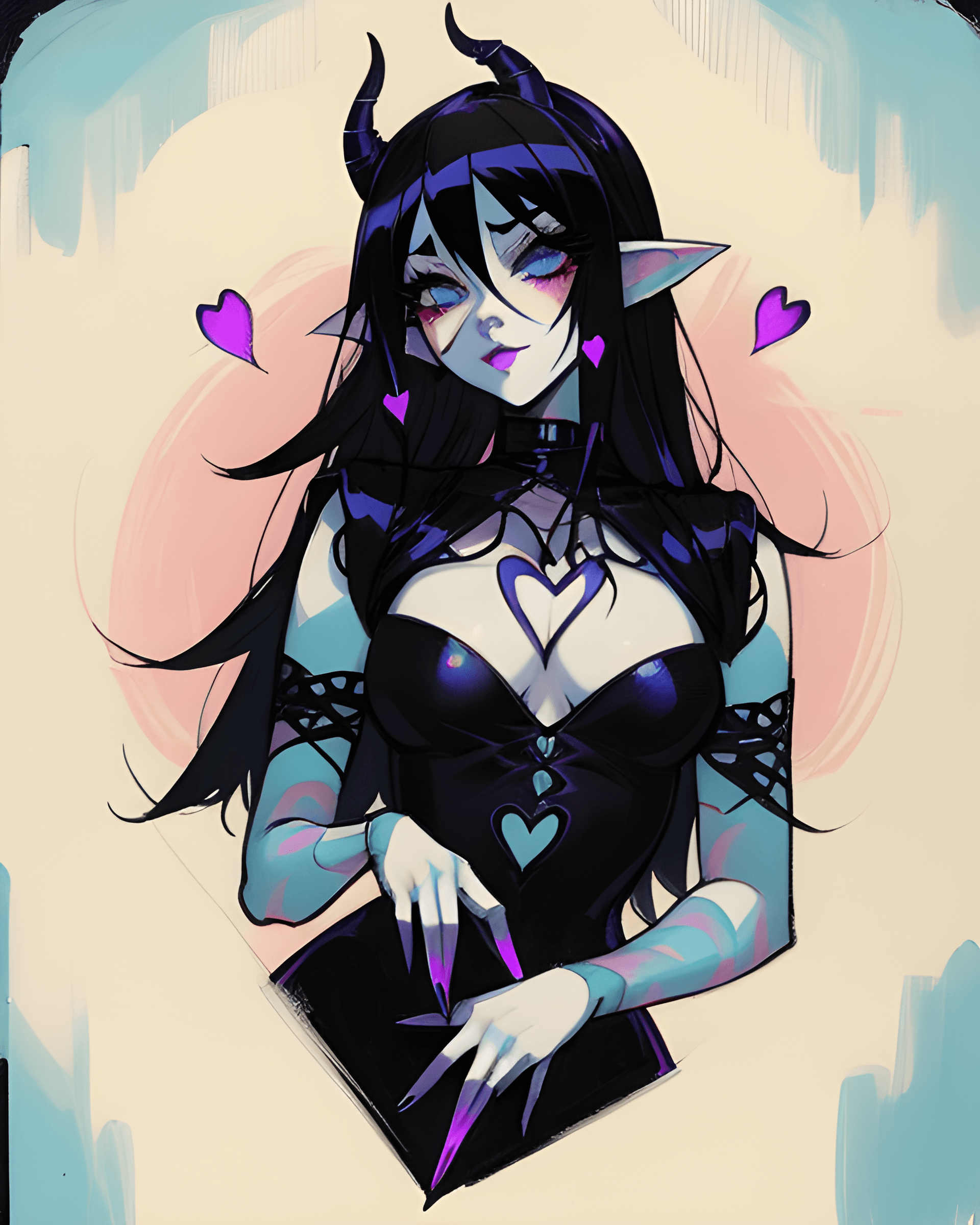 AI generated: a drawing of a woman in a black dress, an airbrush painting, inspired by Harumi Hironaka, gothic art...
