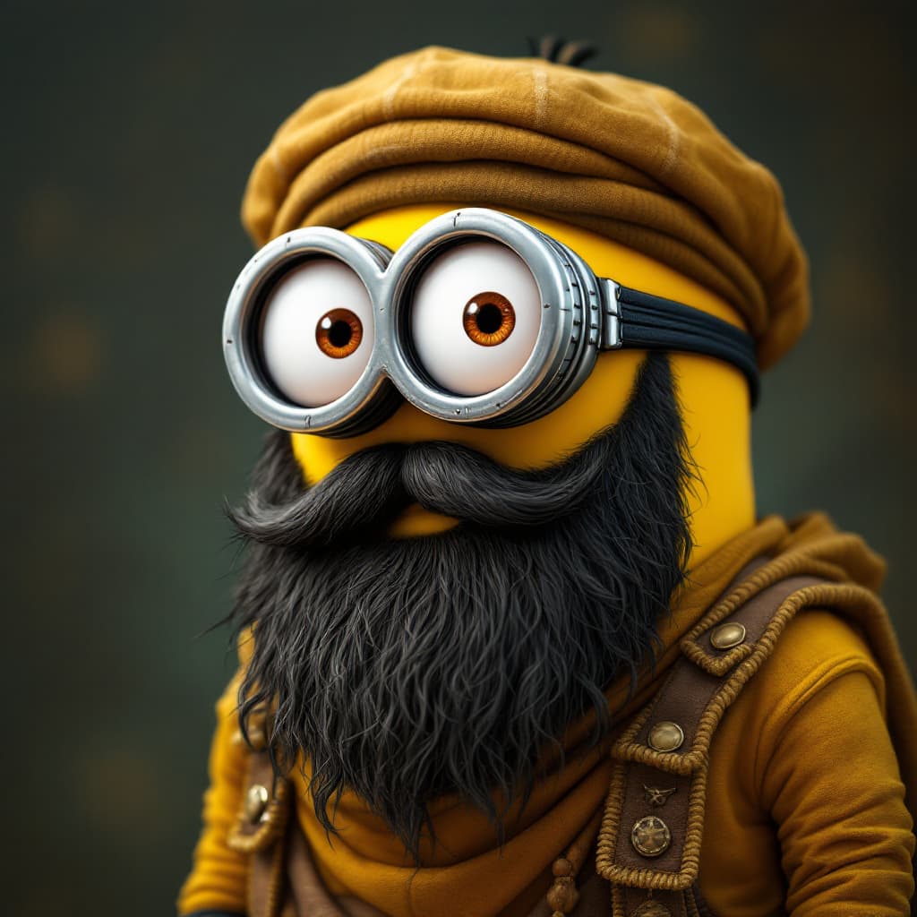 AI generated: A detailed minion with beard and a Islamic cap