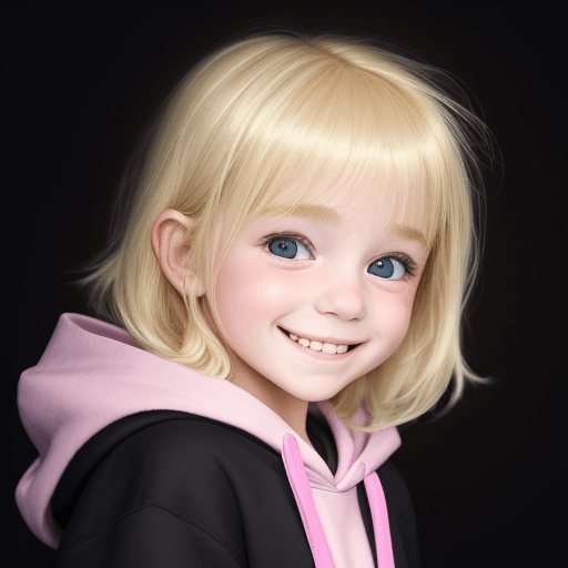 AI generated: masterpiece, best quality,a sad blonde little girl with blonde hair with a big smile wearing pink ho...