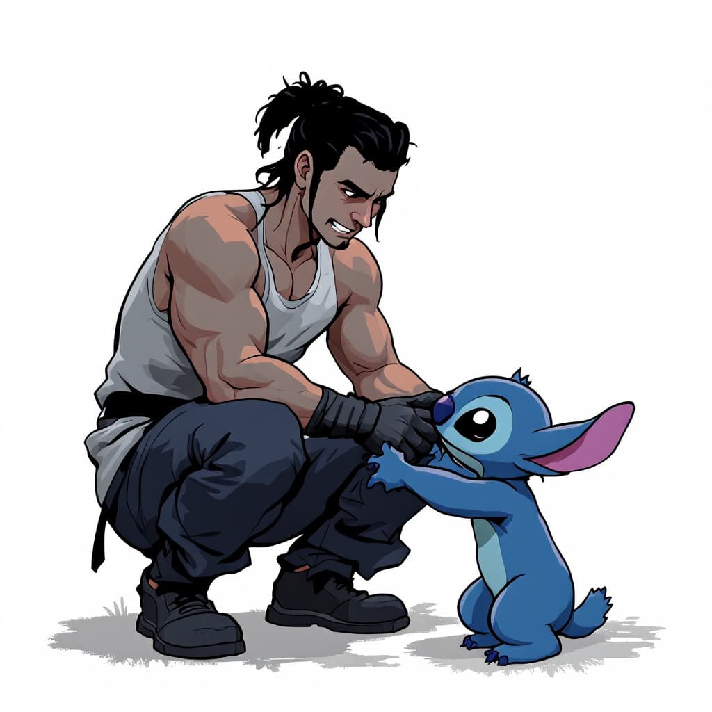 AI generated: Stitch,Squatting