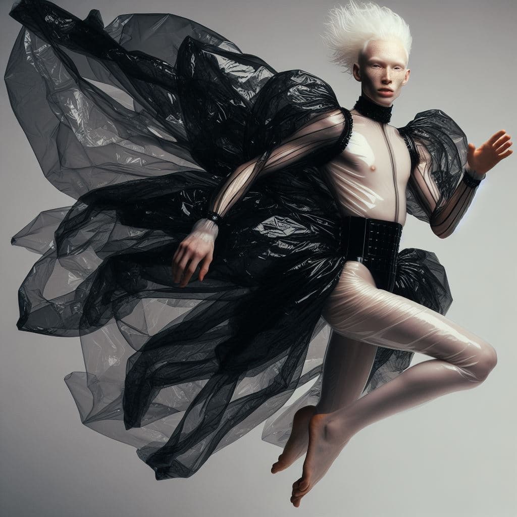 AI generated: Breaking fashion barriers with boldness and inclusivity. This albino male model dazzles in a unique ...