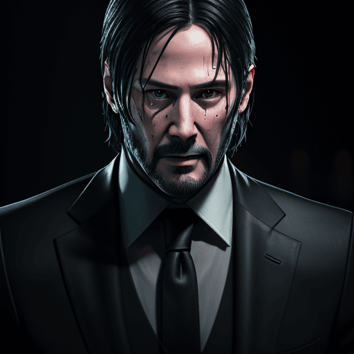 AI generated: John Wick, hyperrealism, photorealistic, 8k, unreal engine, 3d render --ar 9:16 --niji 5 --style exp...