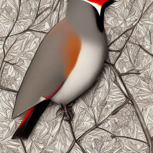 AI generated: ethereal Bohemian Waxwing bird, Bombycilla garrulus :: intricate details, ornate, detailed illustrat...