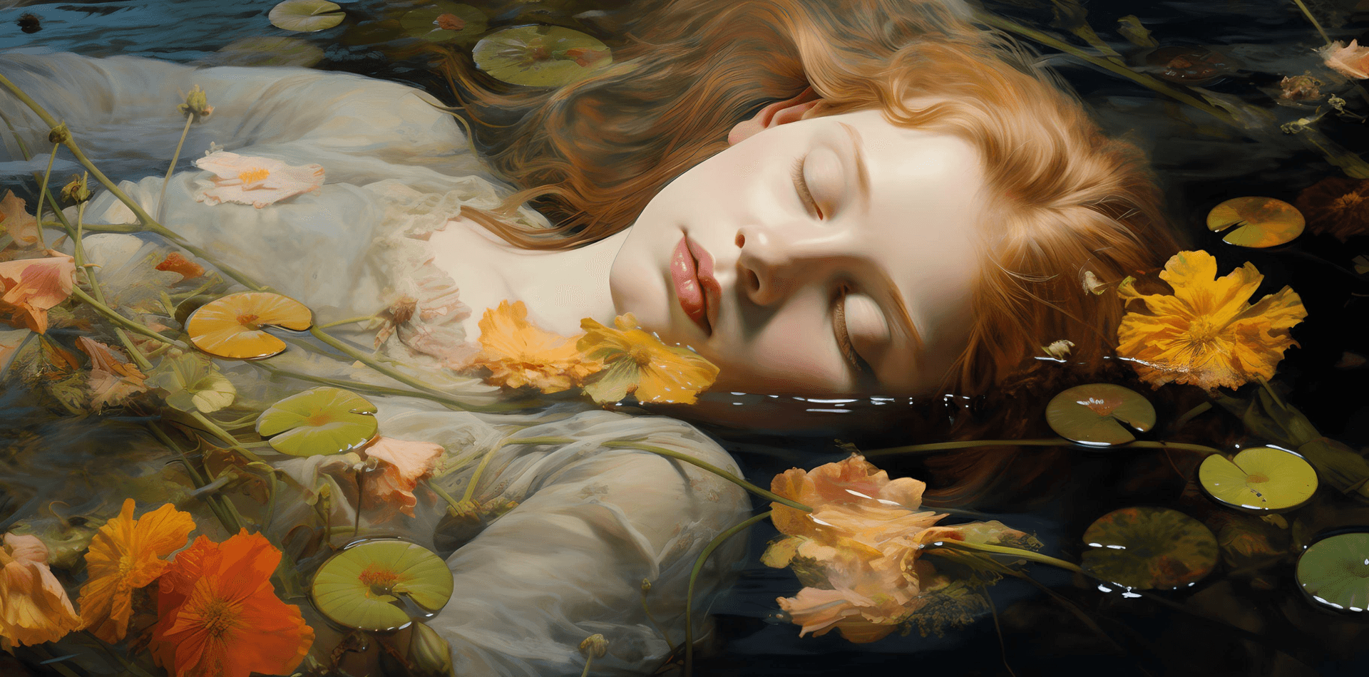 AI generated: christian george reynold's image of a girl laying in a large body of water, in the style ofJohn Ever...