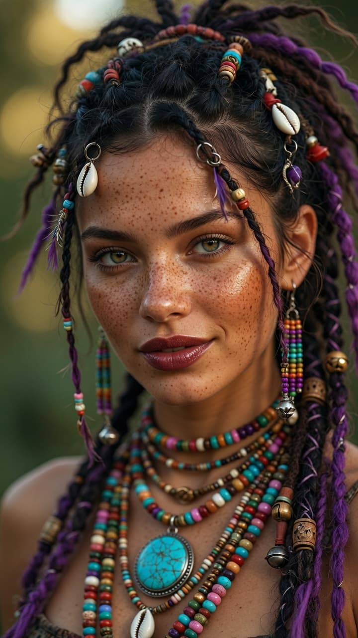 AI generated: "Photorealistic close-up portrait of a stunning young woman with intense hazel-green eyes, heavy nat...